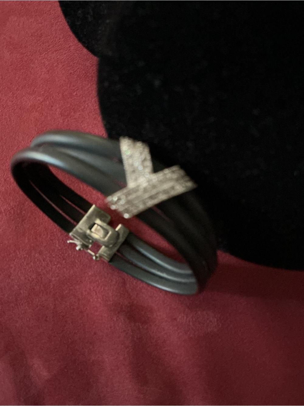 Black Triple-Strand Leather Bracelet with Silver Accent Clasp